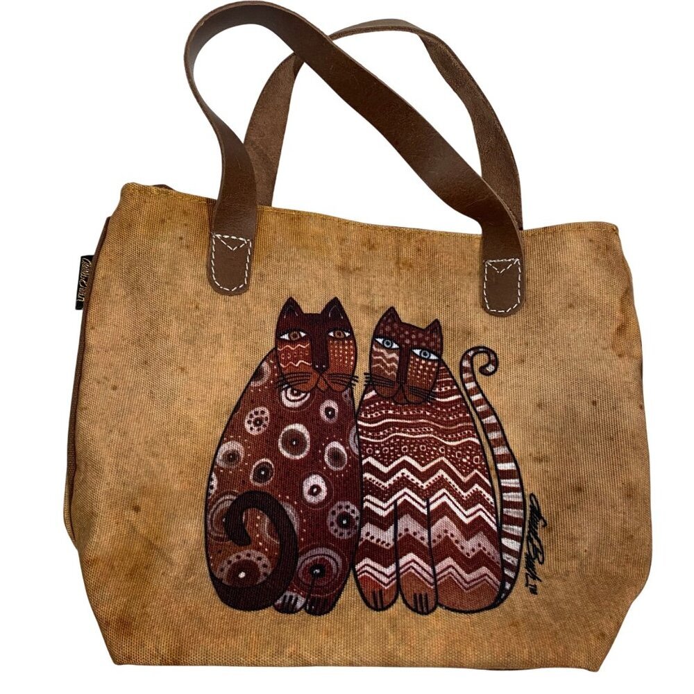 Laurel Burch Canvas small Tote Bag With Cat Design artsy artist